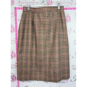 Conrad C collection skirt wool houndstooth vintage Midi Pencil Brown Plaid